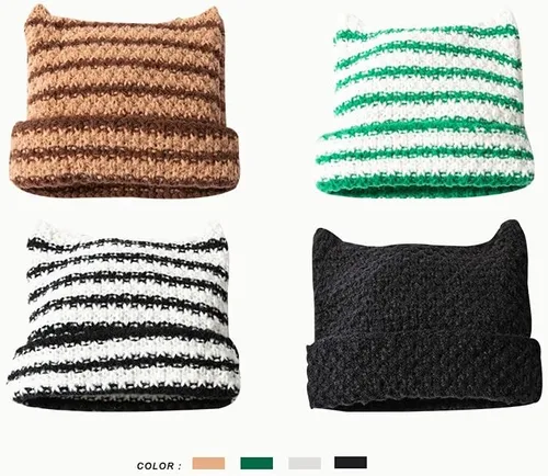 Vista 2 de Gorro de gato con orejas para mujer, gorros holgados para mujer, accesorios grunge, sombreros de ganchillo