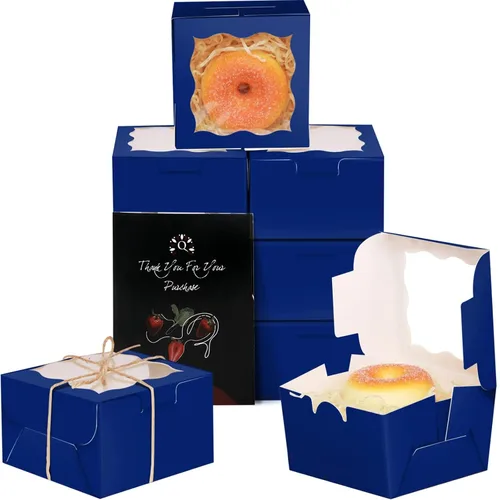 Vista 32 de qiqee Cajas de panadería negras con ventana de 4 x 4 x 2.5 pulgadas, 100 paquetes de mini cajas de galletas para macarrones, cajas de pastelería