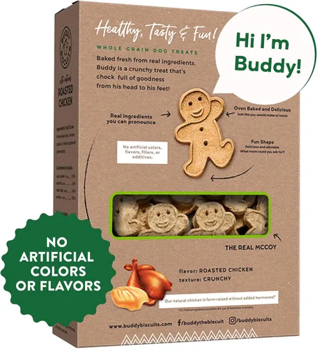 Vista 2 de Buddy Biscuits - Caja de 16 onzas de golosinas crujientes para perros de grano entero hechas con pollo tostado natural