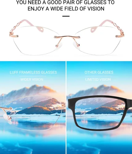 Vista 4 de LUFF Rimless Reading Glasses for Women,Stylish Anti-Blue Light Lightweight Fashion Frameless Reader for Ladies Ultra-light 16g Metal Anti