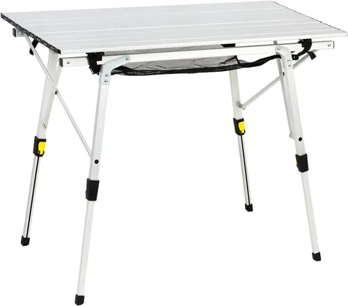 Vista 9 de PORTAL Mesa de camping plegable portátil con patas ajustables, mesa plegable de aluminio mesa enrollable con bolsa de transporte para exteriores