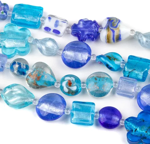 Vista 3 de Cherry Blossom Beads Cuentas mixtas hechas a mano de cristal de lámpara aguamarina y naranja, 4 hebras surtidas de 8 pulgadas Mezcla Aqua y Naranja