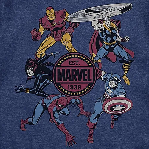 Vista 2 de Marvel Camisa de cómics para niños pequeños, Spiderman, Ironman, Capitán América y Hulk, camiseta clásica retroceso