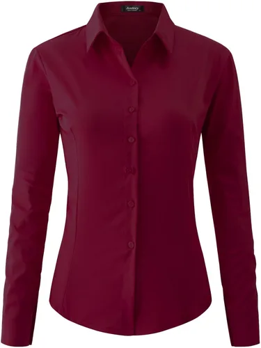 Vista 7 de Jonivey - Camisa de vestir de manga larga elástica con botones para mujer, suave, sin arrugas, para trabajo, casual, negocios, oficina