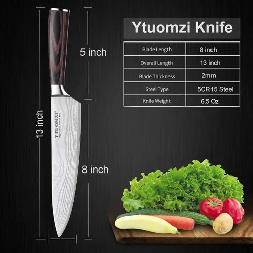 Vista 4 de Cuchillo de chef de 8 pulgadas, cuchillo de chef profesional de 8 pulgadas con funda, cuchillo de cocina alemán de acero inoxidable de alto carbono