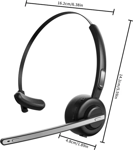 Vista 5 de Auriculares Bluetooth, V5.2 Trucker Wireless Headset con cancelación de ruido micrófono y base de carga para iPhone Samsung teléfono celular