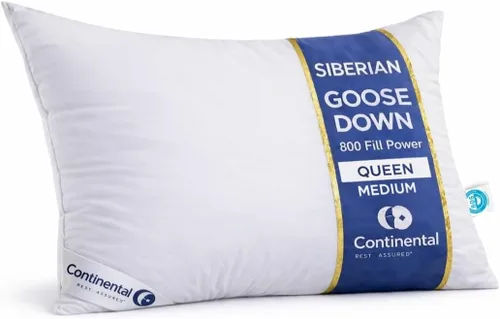Vista 20 de Continental Bedding Almohada de plumón de ganso siberiano 800 relleno de plumón de ganso blanco, 400 hilos, 100% algodón, suave, media firme