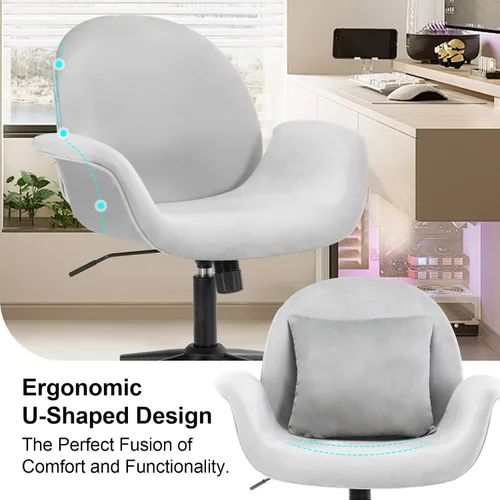 Vista 4 de Silla de escritorio de terciopelo, moderna silla de oficina en casa con altura ajustable giratoria para computadora ejecutiva con almohada, sillón