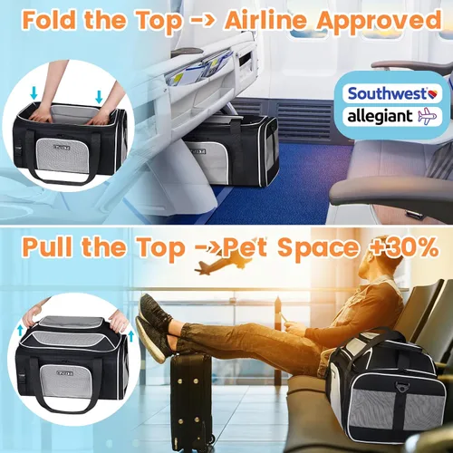 Vista 2 de Petskd Top - Transportador de mascotas expandible de 19 x 13 x 9 pulgadas, aprobado por Southwest Allegiant Airlines, transportador de lados suaves