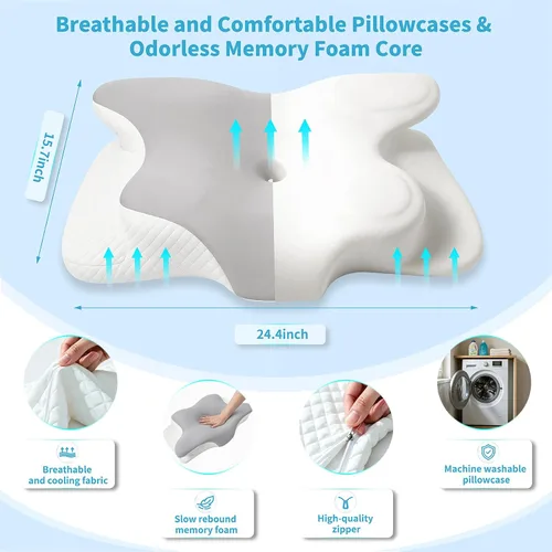 Vista 5 de Almohada cervical cervical para aliviar el dolor, almohada ergonómica