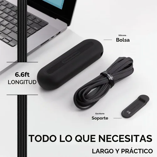 Vista 4 de Rolling Square inCharge XL Cable de carga múltiple 6 en 1 con carga ultrarrápida de 100W, cable USB y USB-C portátil, 6.5 pies/2m, Negro Urbano