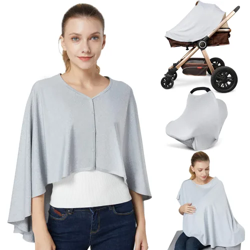 Vista 8 de Funda de lactancia y poncho de lactancia para bebé, cubierta de lactancia materna multiusos para toldo de asiento de automóvil, funda de asiento Azul