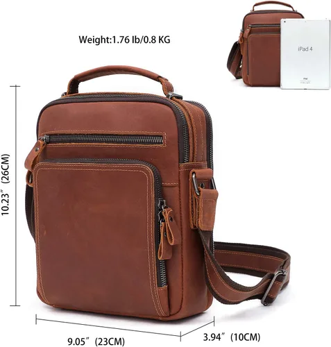Vista 2 de Bolso bandolera pequeño de cuero genuino para hombre, bolso cruzado de hombro vintage para trabajo, viajes de negocios