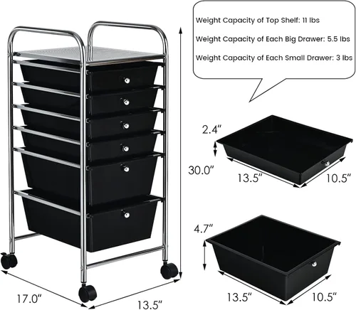 Vista 3 de DREAMADE Carrito rodante con cajones de almacenamiento, carrito utilitario con cajones de plástico extraíbles, ruedas con cerradura, carrito de arte