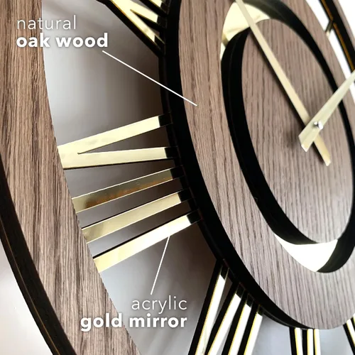 Vista 5 de Reloj de pared moderno con números romanos dorados, funciona con pilas, silencioso, sin tictac, diseño minimalista para cualquier habitación, reloj