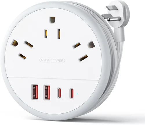 Vista 8 de NTONPOWER - Cable de extensión de enchufe plano, regleta de alimentación de viaje con 2 USB C y 3 tomas 4 puertos USB, cable de extensión plano de 4