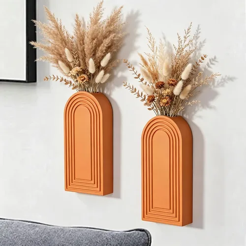 Vista 10 de Dnnnii Juego de 2 jarrones de pared de madera, acabado negro, decoración de pared moderna de granja y bohemio para entrada, pasillo, baño, sala