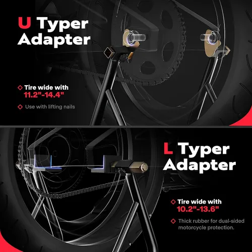 Vista 3 de SPECSTAR Soporte universal para motocicleta, capacidad de 441 libras de elevación de rueda trasera con carrete de basculante ajustable U+L, soporte