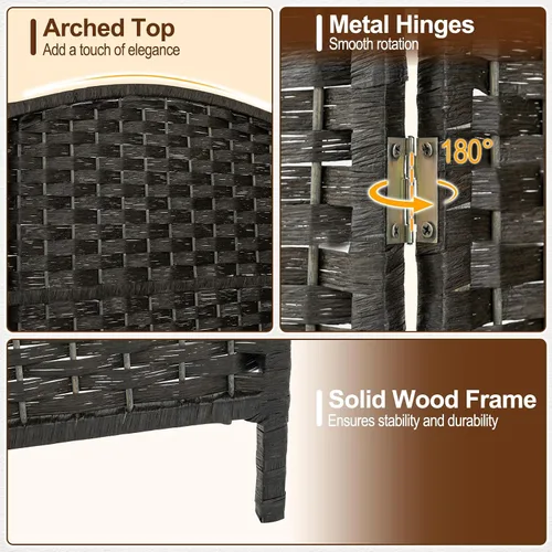 Vista 5 de GIANTEX 6 Panel Folding Room Divider, 6 FT Tall Woven Privacy Screen, Black