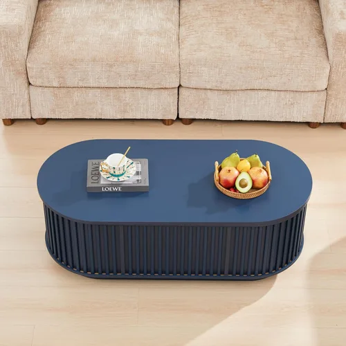 Vista 6 de Mesa de Centro Ovalada con Tapa Elevable y Almacenamiento, 43.3" Mesa Central Moderna de Mediados de Siglo con Compartimento Oculto, Mesa de Comedor