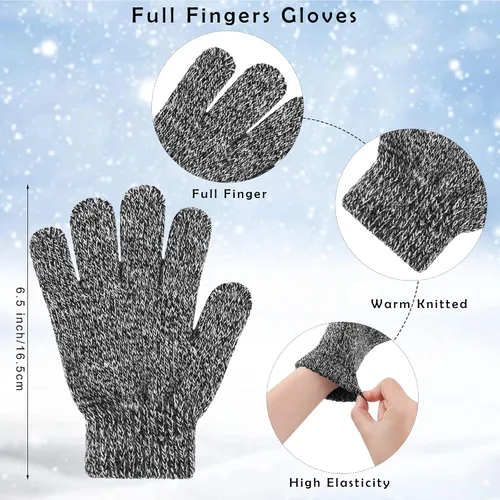 Vista 3 de Cooraby Paquete de 6 gorros de invierno para niños, gorros de invierno con dedos completos, guantes elásticos para niños y niñas