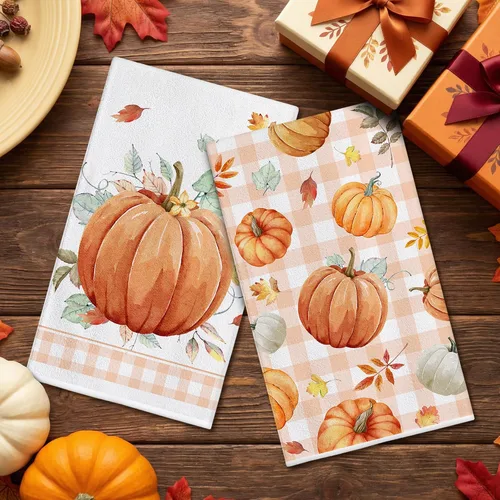 Vista 3 de Bonsai Tree Fall Kitchen Towels Sets of 2, Fall Decor Hand Towels for Bathroom, Pumpkin Dish Towel 18”x28”, Autumn Decor for Housewarming