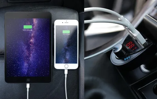 Vista 6 de ALURATEK Receptor de audio Bluetooth para coche y transmisor FM con micrófono para llamadas manos libres (ABF01F), azul