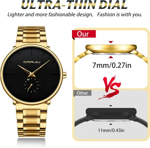 Vista 2 de Mens Watches Ultra-Thin Minimalist Waterproof-Fashion Wrist Watch for Men Unisex Dress with Stainless Steel Band-Black Hands