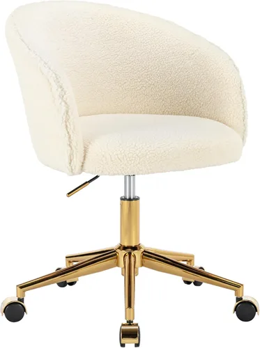 Vista 9 de KCC Silla de Tocador de Maquillaje de Tela de Pana, Sillón Giratorio Esponjoso Moderno con Ruedas, Tapizada Mullida de Altura Ajustable para Niñas