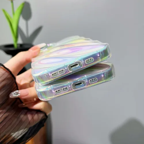 Vista 6 de Caseative Funda para iPhone 11, diseño de ondulación de agua, forma de onda, protección de lente de cámara, funda para teléfono (transparente)