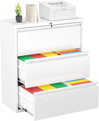 Vista 18 de Greenvelly Archivador Vertical de 18" D, Gabinete de 2 Cajones con Cerradura para Oficina en Casa, Metal Negro para Colgar Carpetas