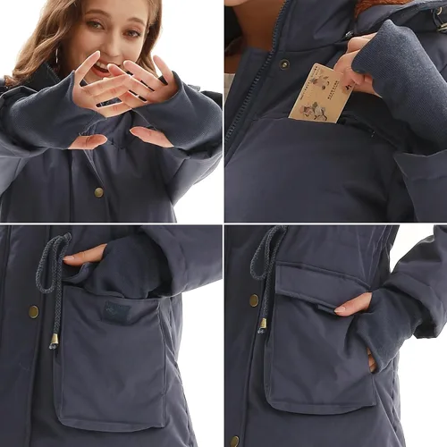 Vista 5 de GRACE KARIN Abrigos de invierno para mujer, parkas de forro polar, chaqueta militar con capucha