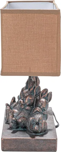 Vista 6 de Creative Co-Op lámpara de mesa de resina con forma de conejo con pantalla rectangular de lino, acabado en bronce