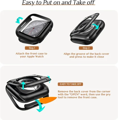 Vista 7 de Goton - 2 fundas para protector de pantalla de Apple Watch de 40 mm, series 6/5/4, SE 3/2/1, funda de protección de PC impermeable con vidrio