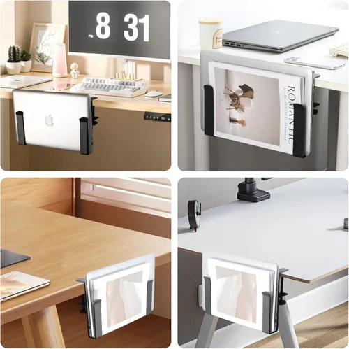 Vista 9 de LUKETURE Soporte lateral ajustable para laptop, soporte para portátil sin taladro, almacenamiento debajo del escritorio, soportes para portátiles