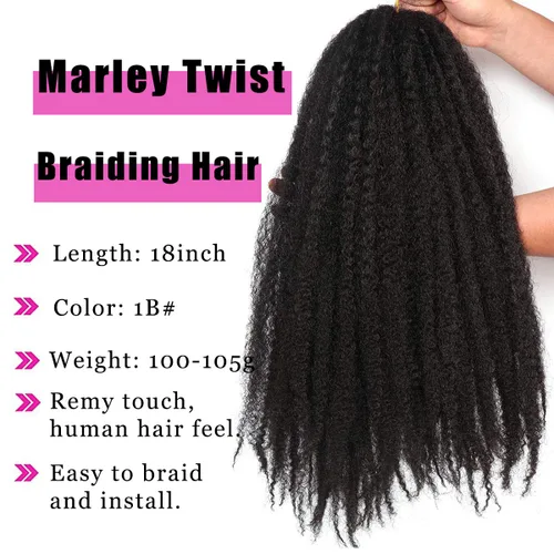Vista 2 de 1 paquete de 18 pulgadas Marley trenzado de cabello trenzado Marley Twist Braids Hair Long Afro Kinky Marley para Butterfly Locs Crochet Hair (1B#)