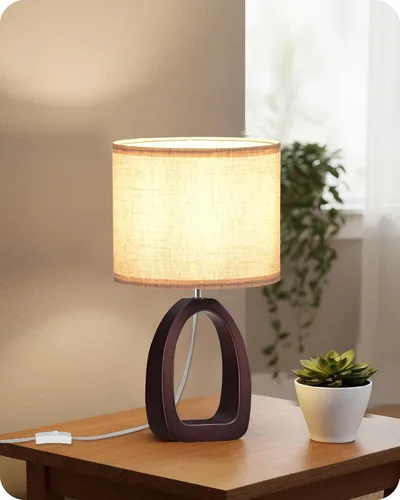 Vista 14 de LE07TLP205 - Juego de 2 lámparas de mesa de madera, lámpara de noche pequeña de 14.2 pulgadas con pantalla de lino beige y base de madera de perlado
