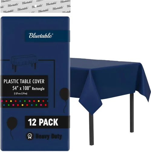 Vista 18 de Bluetable Mantel de plástico desechable rectangular negro (paquete de 12) a granel, mantel ultra resistente (54 x 108 pulgadas), mesas de 6 pies u 8