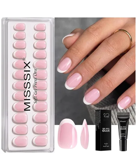 Vista 12 de Misssix Uñas postizas a presión con punta francesa, uñas postizas cortas 1A — Óvalo corto