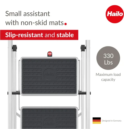 Vista 3 de Hailo K60 StandardLine Escalón plegable de aluminio Tres escalones grandes con alfombrillas antideslizantes Mecanismo de seguridad plegable
