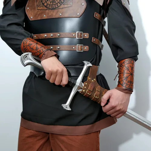 Vista 4 de HZMAN Espada medieval de cuero rana LARP renacentista accesorio de disfraz Rapier Knight Sword Holster