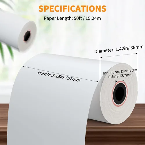 Vista 2 de rollos de papel térmico comprobante, 2 1/4 pulgadas x 50 pies (100 rollos), Blanco