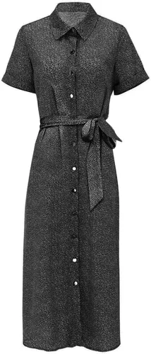Vista 8 de Vestidos de algodón para mujer estilo casual de verano con botones vintage con lunares cuello y cinturón