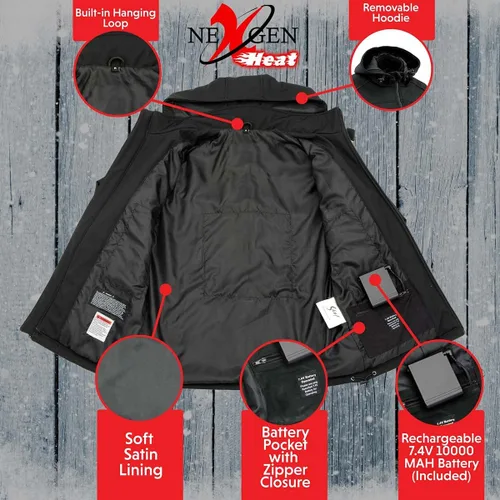 Vista 6 de Nexgen Heat Mens Soft Shell Heated Zipper Front Jacket WDetachable Hood