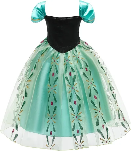 Vista 3 de Snow Queen Anna Princess Costume Birthday Party Dress Up for Little Girls with Wig,Crown,Wand,Gloves 3-10 Years