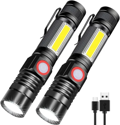 Vista 7 de Linternas LED recargables, linterna magnética súper brillante linterna táctica con luz lateral, recargable por USB, zoom, impermeable, mejor