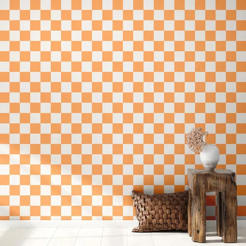 Vista 5 de Drydiet Papel pintado a cuadros naranja para despegar y pegar