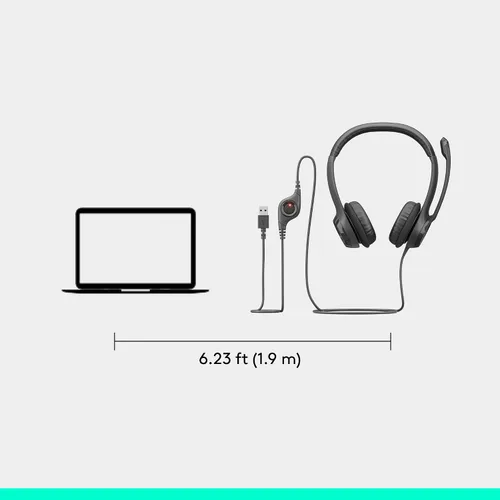 Vista 8 de Logitech H390 Auriculares estéreo con cable para PC/portátil, USB-A, color negro
