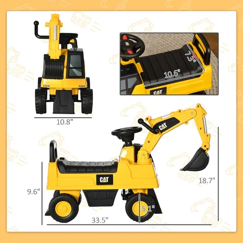 Vista 7 de Aosom Excavadora Ride on Toy CAT Cuerno con licencia para 18-36 meses