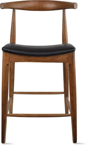 Vista 10 de 2xhome Taburete de bar de altura de mostrador con codo, marco de madera, taburetes de bar con respaldos abiertos, cojín de cuero PU oscuro, negro